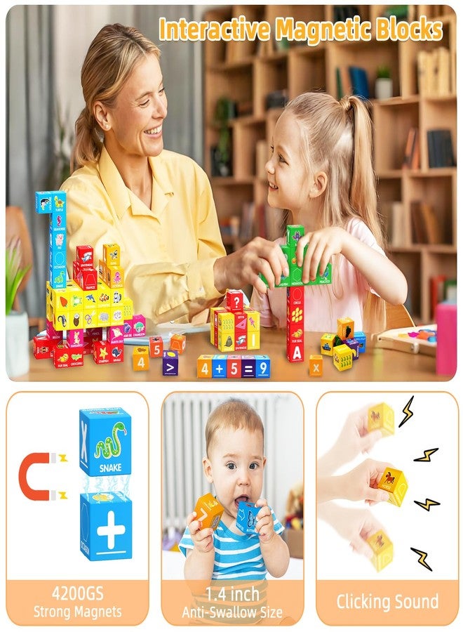 Caferria Magnetic Blocks for Toddlers 1-3, 1.4 inch Large Building Blocks Number ABC Learning Toys for 1 2 3 4 5+ Year Old Boys Girls Educational Montessori Toys for Preschool Activities 36PCS STEM Magnet Cube - Image 3